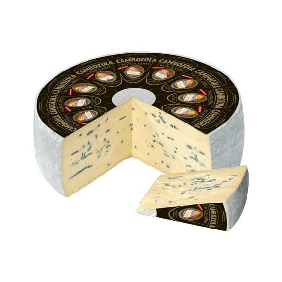 Головка Cambozola Black Label с серой коркой и вырезанным куском