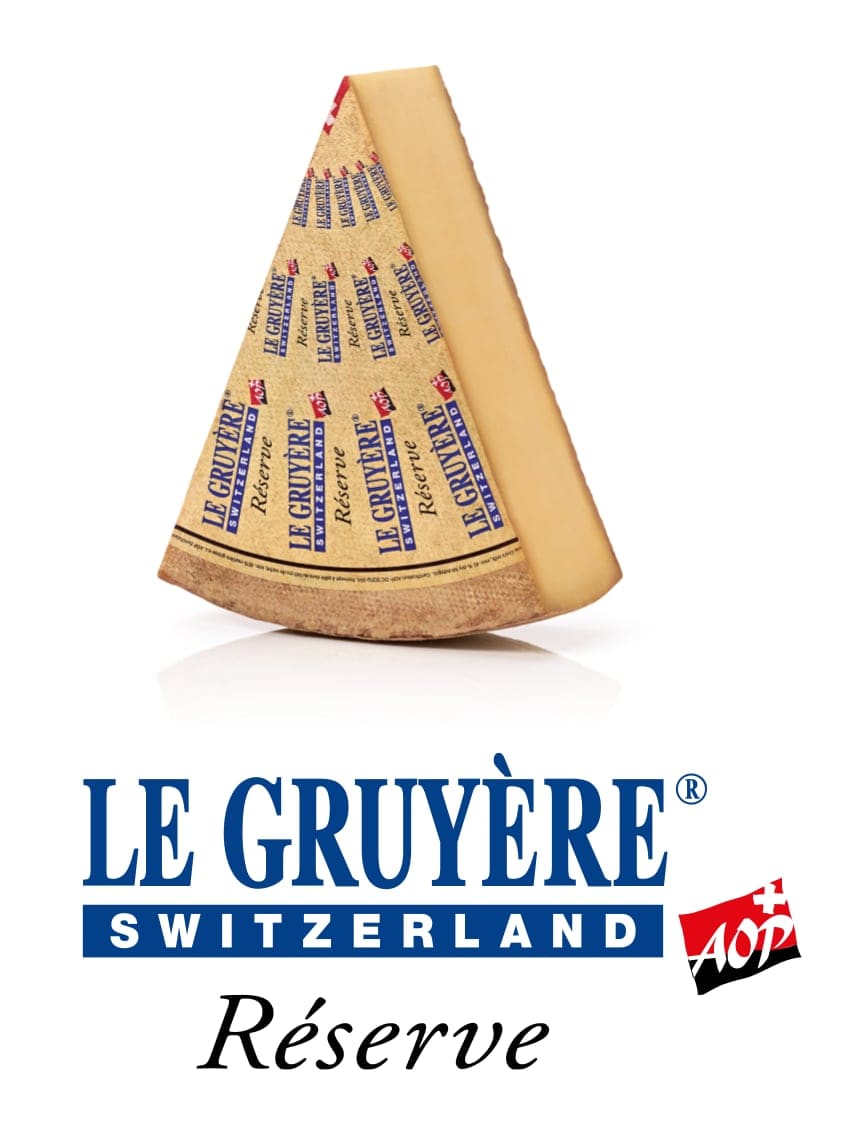 Клин грюйера Réserve с надписями Le Gruyère Switzerland AOP на корке